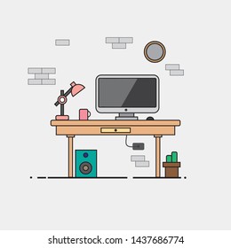 illustration my comfortable work place, flat design work place 