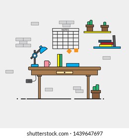 illustration my comfortable work place, flat design work place 