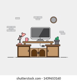 illustration my comfortable work place, flat design work place 
