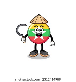 Illustration of myanmar flag as an asian farmer , character design