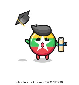 Illustration of myanmar flag badge cartoon throwing the hat at graduation , cute design