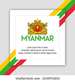 Illustration Of Myanmar National Day Celebration With Myanmar Emblem And Flag.