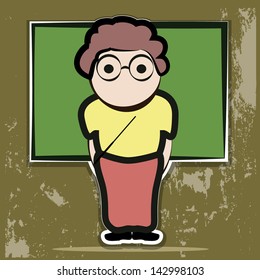 illustration of mysterious teacher with pointer against vintage green board