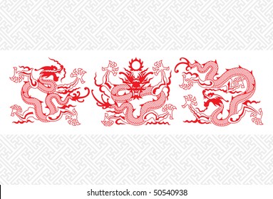 Illustration of mythological animal - a red chinese dragon