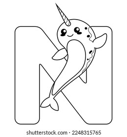 Illustration of N letter for Narwhal
