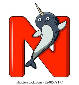 Illustration of N letter for Narwhal