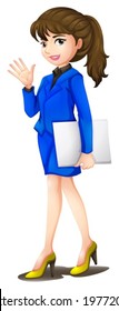 Illustration of a n office secretary wearing a blue uniform on a white background