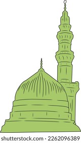 Illustration of Nabawi's mosque, for Ramadan greeting card design. Nabawi mosque flat simple illustration