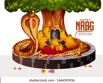 Illustration of Nag Panchami with shivling snake