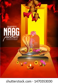 Illustration of Nag Panchami with shivling snake