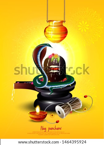 Illustration of Nag Panchami with shivling snake Stock foto © 