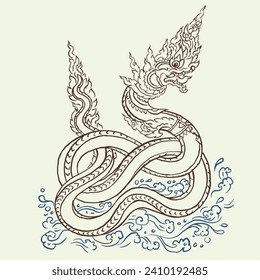 Illustration of Naga swimming vector for card, decoration, illustration