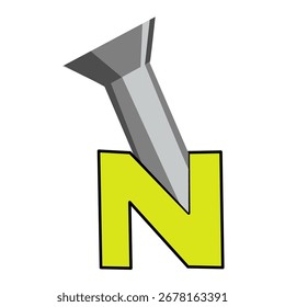 Illustration of Nail Driven Into Letter N