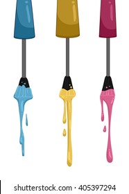 Illustration of Nail Polish Dripping from their Upturned Bottles