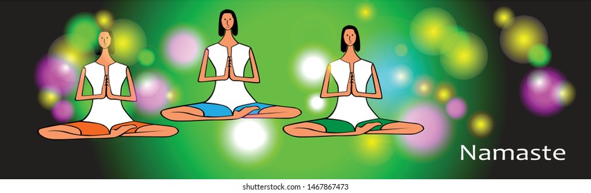 illustration of namaste, with a yellow and black green background.