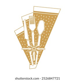 an illustration of a napkin, cutlery, knife, and fork, Christmas feast concept illustration. Monochrome style