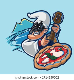 Illustration Of Naples With Pizza And Mandolin