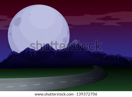 Illustration of a narrow road under a full moon