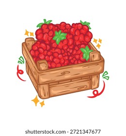 ilustração nart mão desenhada framboesa na caixa de madeira design adesivo bonito