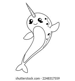 Illustration of Narwhal cartoon line art