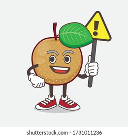 An illustration of Nashi Pear cartoon mascot character rise up a warning sign
