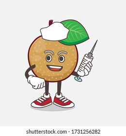 An illustration of Nashi Pear cartoon mascot character as nurse with medical syringe