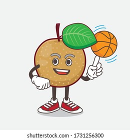 An illustration of Nashi Pear cartoon mascot character with a basketball
