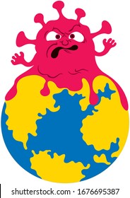 Illustration a nasty creature with tentacles sitting on a planet