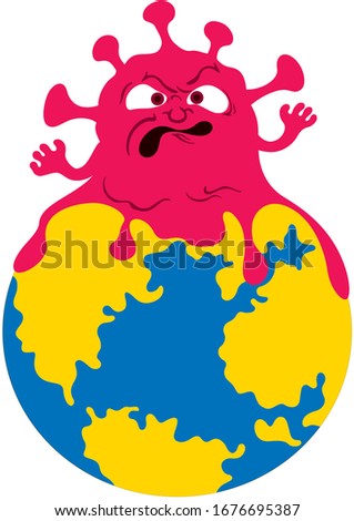 Illustration a nasty creature with tentacles sitting on a planet