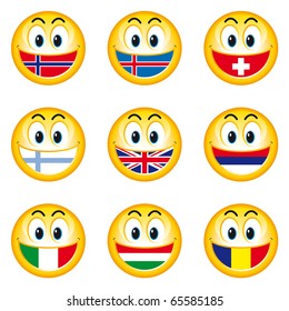 Illustration of nation smileys with a flag instead of teeth
