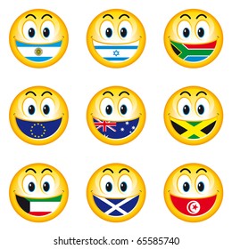 Illustration of nation smileys with a flag instead of teeth