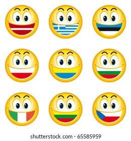 Illustration of nation smileys with a flag instead of teeth