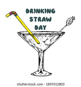 Illustration for National Day of Paper Drinking Straws. January 3rd. On a white background. Hand drawn