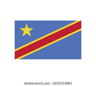 Illustration of the national flag of the Democratic Republic of the Congo. The flag features a sky blue field with a yellow five-pointed star in the top left corner and a red diagonal stripe with yell