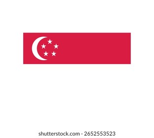 Illustration of the national flag of Singapore. The flag features a horizontal bicolor of red over white, with a white crescent moon and five white stars arranged in a circle on the hoist side. The re