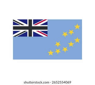 Ilustração da bandeira nacional de Tuvalu. A bandeira apresenta um campo azul claro com a Union Jack no quadrante superior do lado do guincho, simbolizando os laços históricos do país com o Reino Unido.