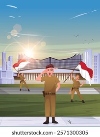 
illustration of national heroes day with soldiers waving flags