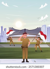 
illustration of national heroes day with soldiers waving flags