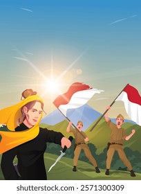 
illustration of national heroes day with soldiers waving flags