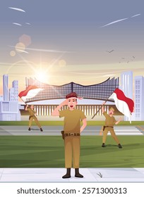 
illustration of national heroes day with soldiers waving flags