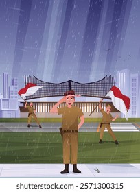 
illustration of national heroes day with soldiers waving flags