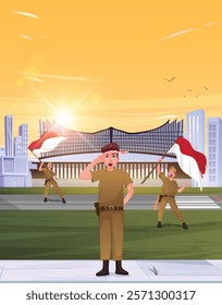 
illustration of national heroes day with soldiers waving flags