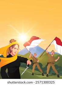 
illustration of national heroes day with soldiers waving flags