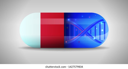 Illustration of the national pharmaceuticals of Malta. Drug production in Malta. National flag of Malta on capsule with gene