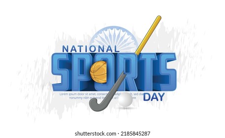 illustration of National Sports day,  which is celebrated on the birth anniversary of Major Dhyan Chand and Indian flag on Hockey stick and ball - Shutterstock ID 2185845287