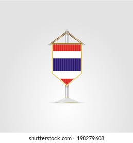 Illustration of national symbols of Southeast Asia. Thailand. Pennon with the flag of Thailand. Isolated vector illustration on white.
