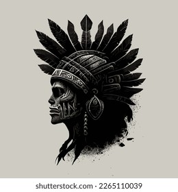 illustration of Native American Indian Chief warrior Mascot with feather . for t-shirt design print. Vector illustration on isolated background