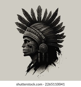 illustration of Native American Indian Chief warrior Mascot with feather . for t-shirt design print. Vector illustration on isolated background