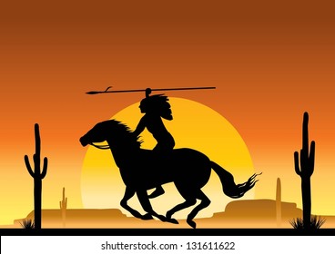 Illustration of native american indian silhouette, vector