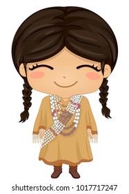 Illustration Of A Native American Kid Girl From The Sioux Tribe